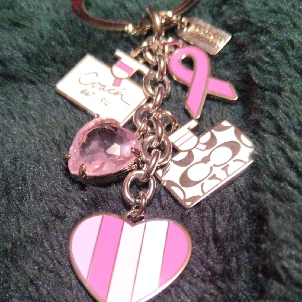 Coach Pink and Silver Heart Charm Keychain